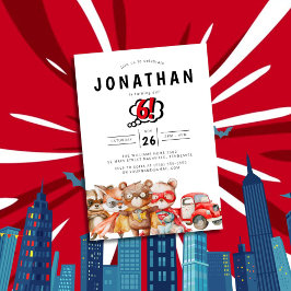 ウォーターカラーウッドランドスーパーヒーロー誕生日 招待状