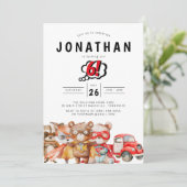 ウォーターカラーウッドランドスーパーヒーロー誕生日 招待状 (スタンド正面)