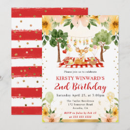 ウォーターカラーウッドランドディアピクニック子供の誕生日 招待状