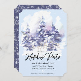 ウォーターカラーウッドランドフォレストウィンターホリデーパーティー 招待状