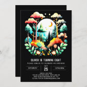 ウォーターカラーウッドランドフォレストチルドレン誕生日 招待状 (正面/裏面)