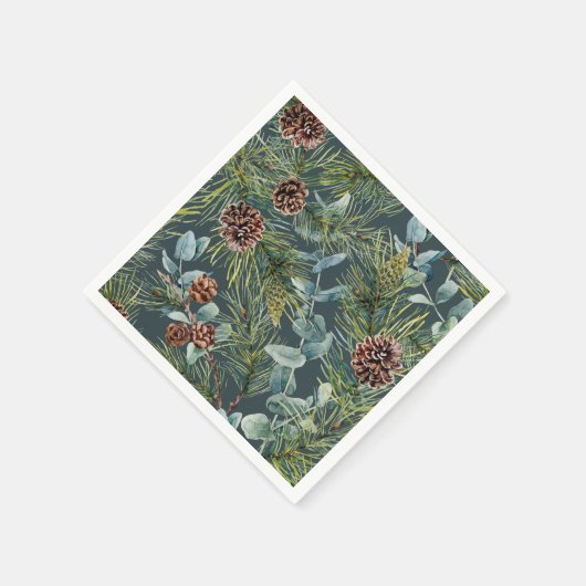 ウォーターカラーウッドランドフォレストホリデイ スタンダードカクテルナプキン (角)
