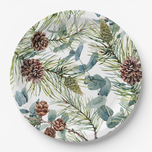 ウォーターカラーウッドランドフォレストホリデイ ペーパープレート (正面)