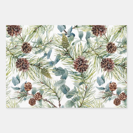 ウォーターカラーウッドランドフォレストホリデイ ラッピングペーパーシート (正面)