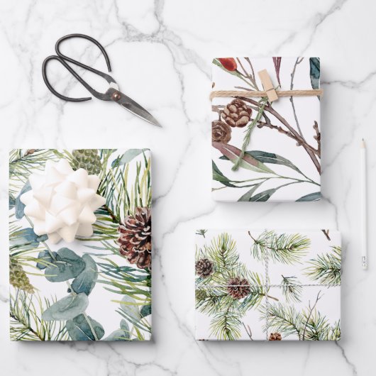 ウォーターカラーウッドランドフォレストホリデイ ラッピングペーパーシート (正面)