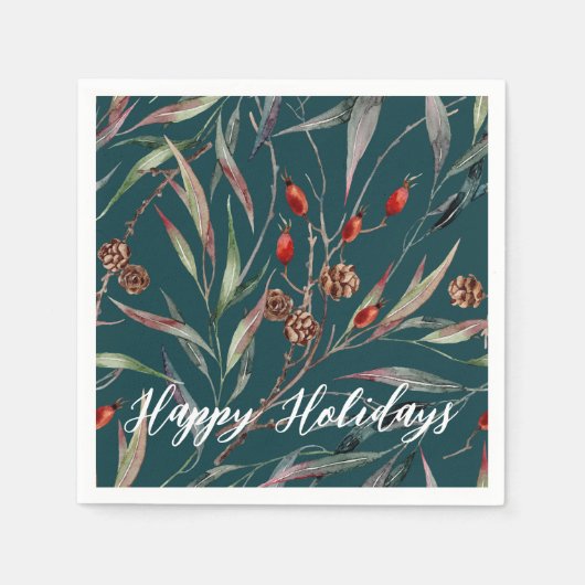 ウォーターカラーウッドランドフォレストホリデーナプキンス スタンダードカクテルナプキン (正面)