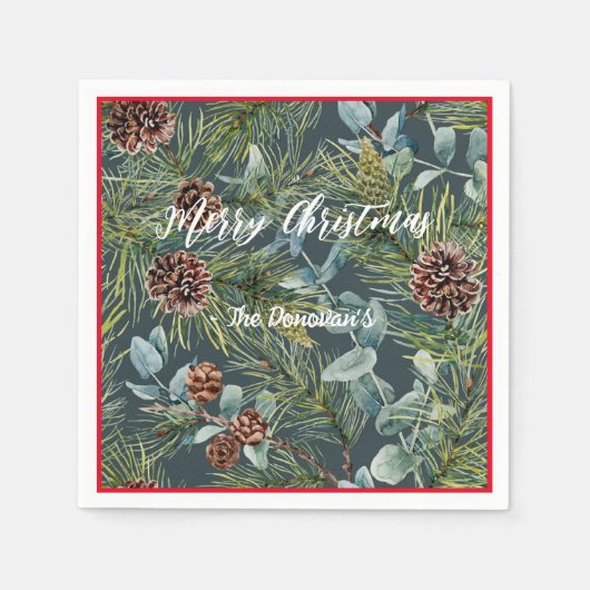 ウォーターカラーウッドランドフォレストホリデーナプキンス スタンダードカクテルナプキン (正面)