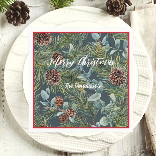 ウォーターカラーウッドランドフォレストホリデーナプキンス スタンダードカクテルナプキン