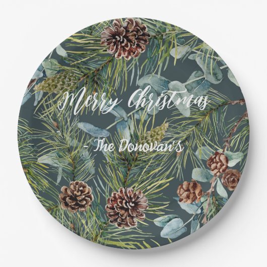 ウォーターカラーウッドランドフォレストホリデーナプキンス ペーパープレート (正面)