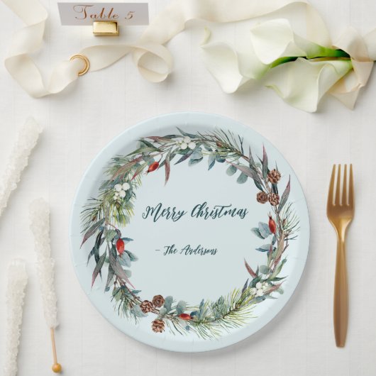 ウォーターカラーウッドランドフォレストリース紙プレート ペーパープレート (ウェディング)