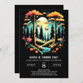 ウォーターカラーウッドランドフォレスト誕生日 招待状 (正面/裏面)