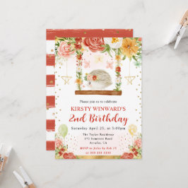 ウォーターカラーウッドランドヘッジホッグ子供の誕生日 招待状