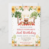 ウォーターカラーウッドランドベアーピクニック子供の誕生日 招待状 (正面)