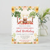 ウォーターカラーウッドランドベアーピクニック子供の誕生日 招待状 (スタンド正面)