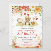 ウォーターカラーウッドランドベア子供の誕生日 招待状 (正面)