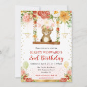 ウォーターカラーウッドランドベア子供の誕生日 招待状 (正面)