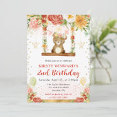 ウォーターカラーウッドランドベア子供の誕生日 招待状 (スタンド正面)