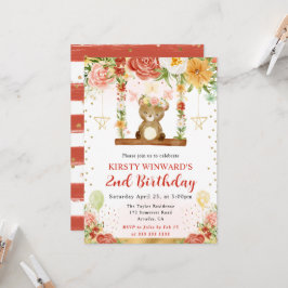 ウォーターカラーウッドランドベア子供の誕生日 招待状