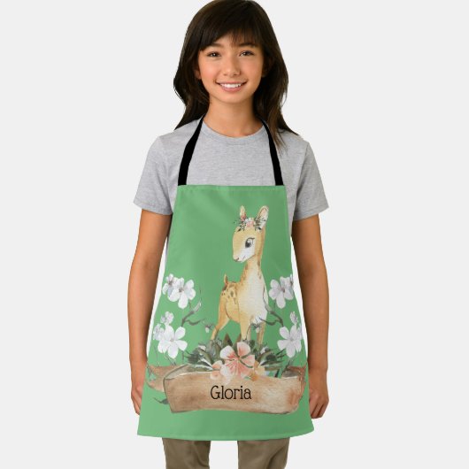 ウォーターカラーウッドランドベビーポーン名前をカスタムする エプロン (インサイチュ)