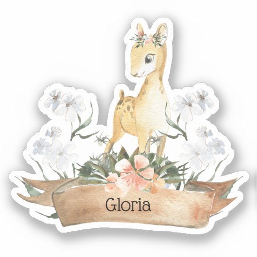 ウォーターカラーウッドランドベビーポーン名前をカスタムする シール (正面)