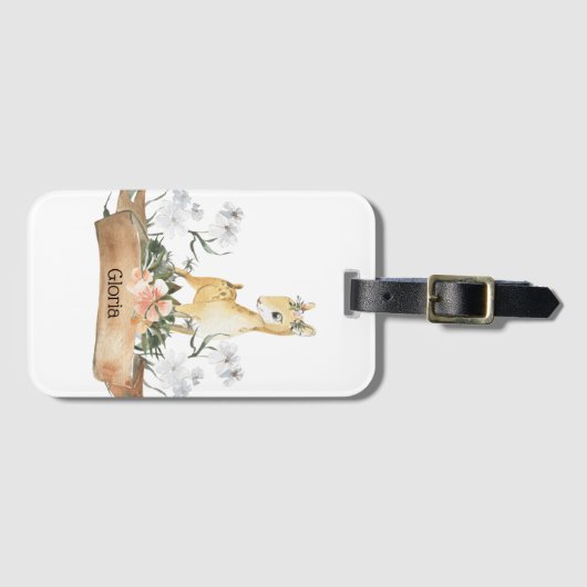 ウォーターカラーウッドランドベビーポーン名前をカスタムする ラゲッジタグ (正面横)