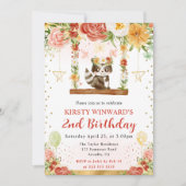 ウォーターカラーウッドランドラクーン子供の誕生日 招待状 (正面)