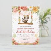 ウォーターカラーウッドランドラクーン子供の誕生日 招待状 (スタンド正面)