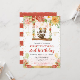 ウォーターカラーウッドランドラクーン子供の誕生日 招待状