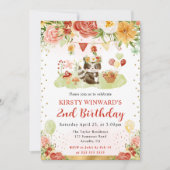 ウォーターカラーウッドランドラクーン子供の誕生日 招待状 (正面)