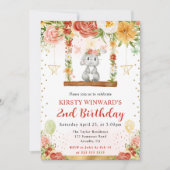 ウォーターカラーウッドランドラビット子供の誕生日 招待状 (正面)