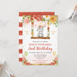 ウォーターカラーウッドランドラビット子供の誕生日 招待状