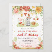 ウォーターカラーウッドランドラビット子供の誕生日 招待状 (正面)