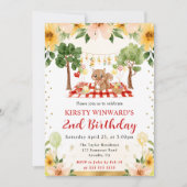 ウォーターカラーウッドランドリスのピクニック子供の誕生日 招待状 (正面)