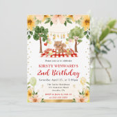 ウォーターカラーウッドランドリスのピクニック子供の誕生日 招待状 (スタンド正面)