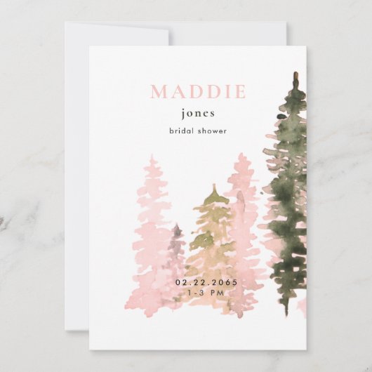ウォーターカラーウッドランド赤面ブライダルシャワー 招待状 (正面)