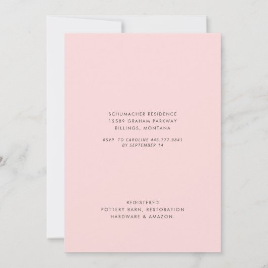 ウォーターカラーウッドランド赤面ブライダルシャワー 招待状 (裏面)