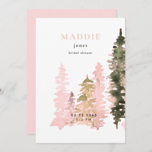 ウォーターカラーウッドランド赤面ブライダルシャワー 招待状 (正面/裏面)