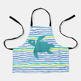 ウォーターカラーウミガメしぼりストライプ エプロン