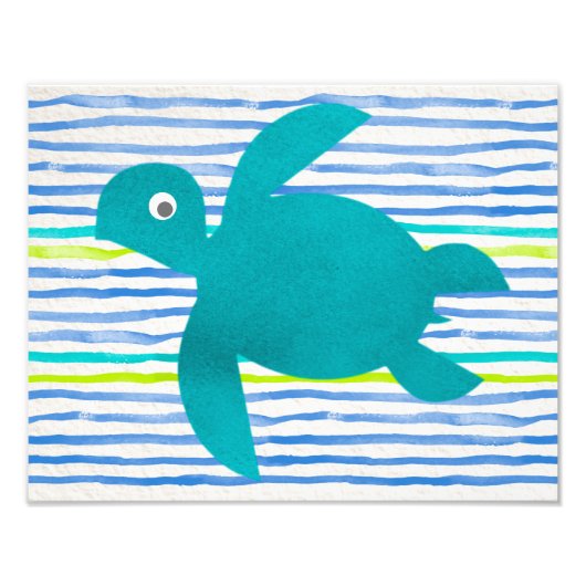 ウォーターカラーウミガメしぼりストライプ フォトプリント            (正面)