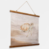 ウォーターカラーウミガメ野生生物自然アート 吊り下げ型タペストリー (傾斜あり)