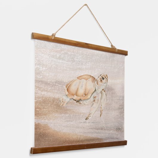 ウォーターカラーウミガメ野生生物自然アート 吊り下げ型タペストリー (傾斜あり)