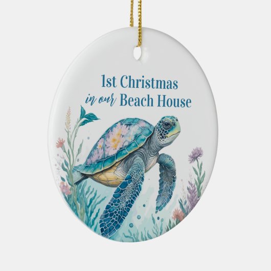 ウォーターカラーウミガメ1stクリスマスビーチハウス セラミックオーナメント (右)