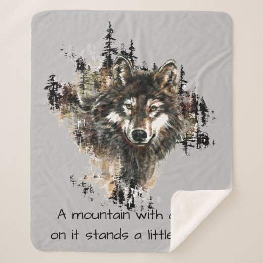 ウォーターカラーウルフマウンテンワイルドライフルダネス引用文 シェルパブランケット (正面)