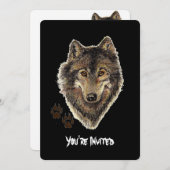 ウォーターカラーウルフ引用文ワイルドウルフ誕生日招待状 招待状 (正面/裏面)