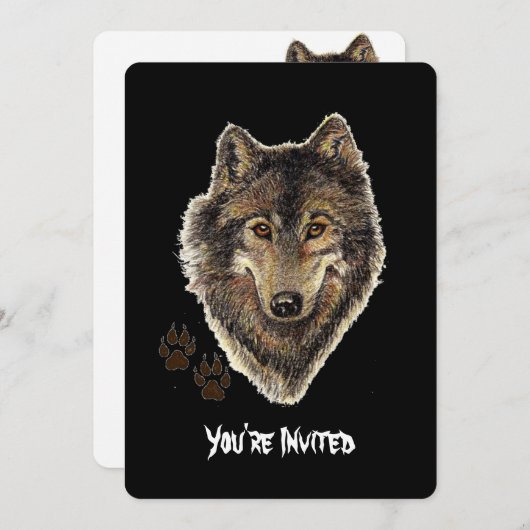 ウォーターカラーウルフ引用文ワイルドウルフ誕生日招待状 招待状 (正面/裏面)