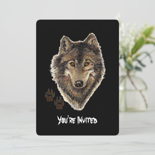 ウォーターカラーウルフ引用文ワイルドウルフ誕生日招待状 招待状 (スタンド正面)