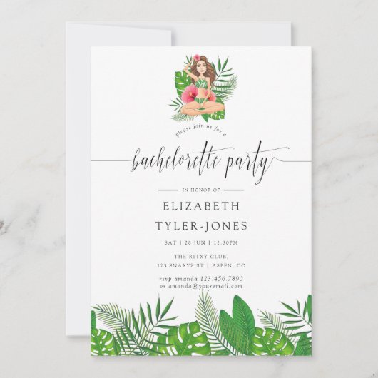 ウォーターカラーエキゾチックルアウ（ハワイ式宴会）バチェロレッテ 招待状 (正面)