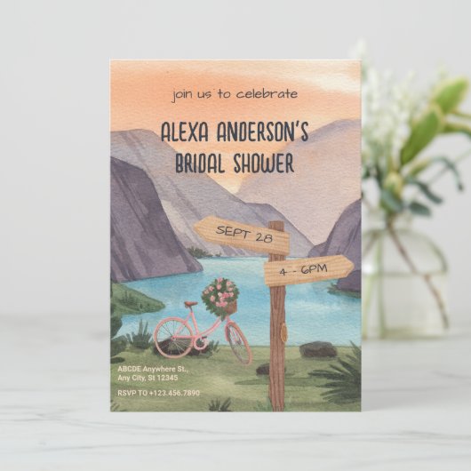 ウォーターカラーエステティックレイクブライダルシャワー 招待状 (スタンド正面)