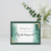 ウォーターカラーエメラルドグリーン金ゴールドグリッターブライドメイド 招待状 (スタンド正面)