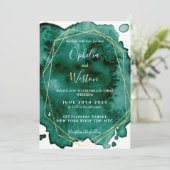 ウォーターカラーエメラルドグリーン金ゴールドフレームラグジュアリ結婚ーズ 招待状 (スタンド正面)